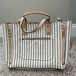 Striped White and Tan Handbag